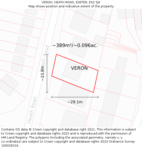 VERON, HEATH ROAD, EXETER, EX2 5JX: Plot and title map