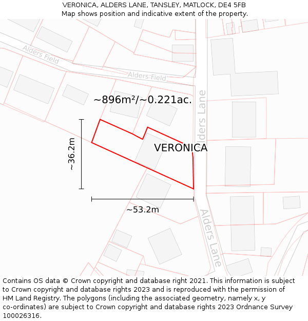 VERONICA, ALDERS LANE, TANSLEY, MATLOCK, DE4 5FB: Plot and title map