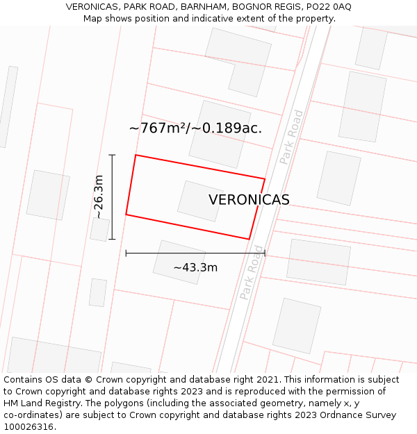 VERONICAS, PARK ROAD, BARNHAM, BOGNOR REGIS, PO22 0AQ: Plot and title map