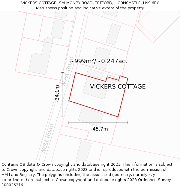 VICKERS COTTAGE, SALMONBY ROAD, TETFORD, HORNCASTLE, LN9 6PY: Plot and title map