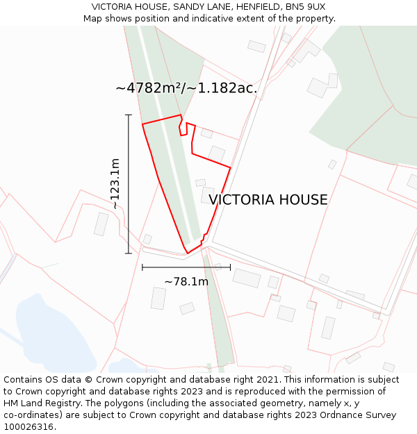 VICTORIA HOUSE, SANDY LANE, HENFIELD, BN5 9UX: Plot and title map