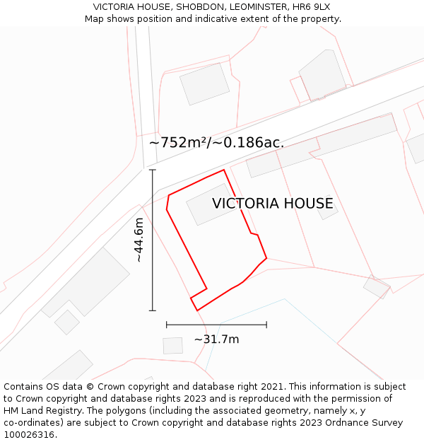 VICTORIA HOUSE, SHOBDON, LEOMINSTER, HR6 9LX: Plot and title map