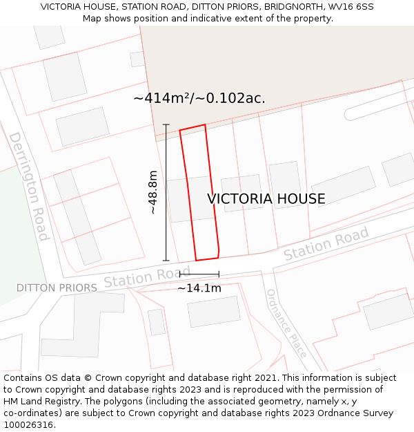 VICTORIA HOUSE, STATION ROAD, DITTON PRIORS, BRIDGNORTH, WV16 6SS: Plot and title map