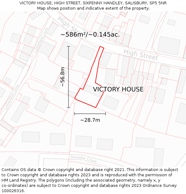 VICTORY HOUSE, HIGH STREET, SIXPENNY HANDLEY, SALISBURY, SP5 5NR: Plot and title map