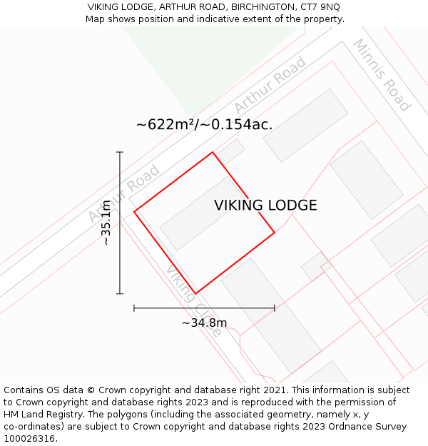 VIKING LODGE, ARTHUR ROAD, BIRCHINGTON, CT7 9NQ: Plot and title map