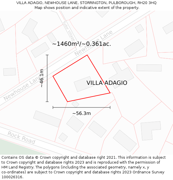 VILLA ADAGIO, NEWHOUSE LANE, STORRINGTON, PULBOROUGH, RH20 3HQ: Plot and title map