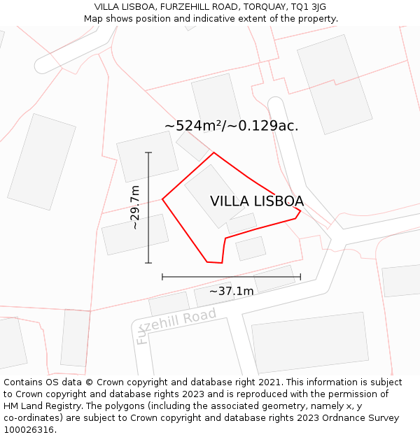 VILLA LISBOA, FURZEHILL ROAD, TORQUAY, TQ1 3JG: Plot and title map