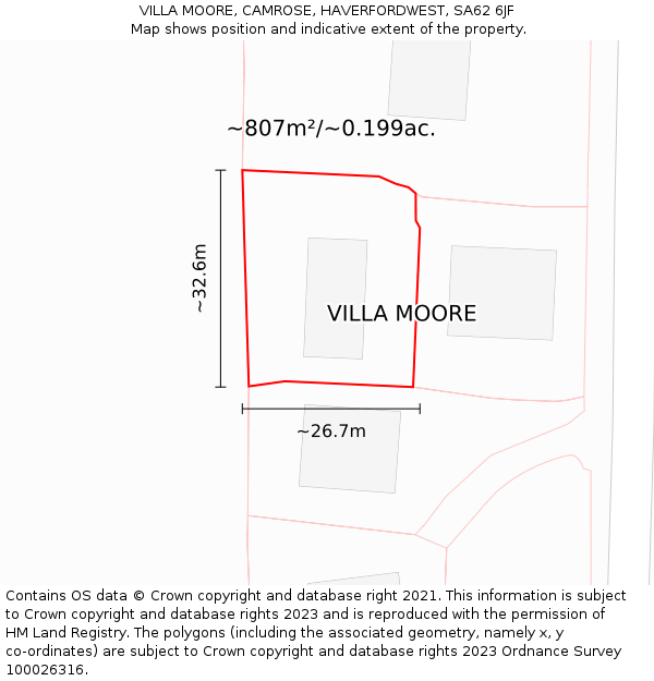 VILLA MOORE, CAMROSE, HAVERFORDWEST, SA62 6JF: Plot and title map