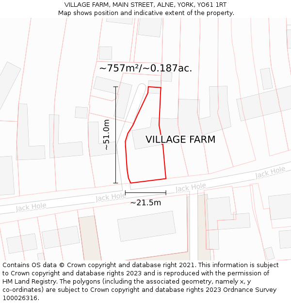 VILLAGE FARM, MAIN STREET, ALNE, YORK, YO61 1RT: Plot and title map