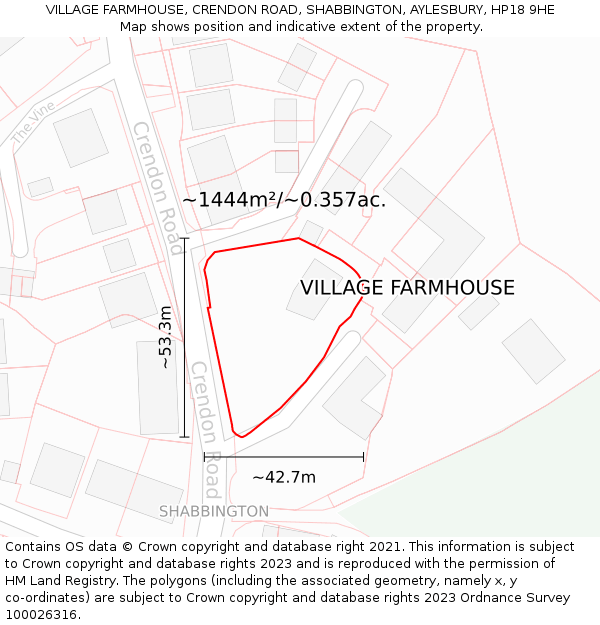 VILLAGE FARMHOUSE, CRENDON ROAD, SHABBINGTON, AYLESBURY, HP18 9HE: Plot and title map