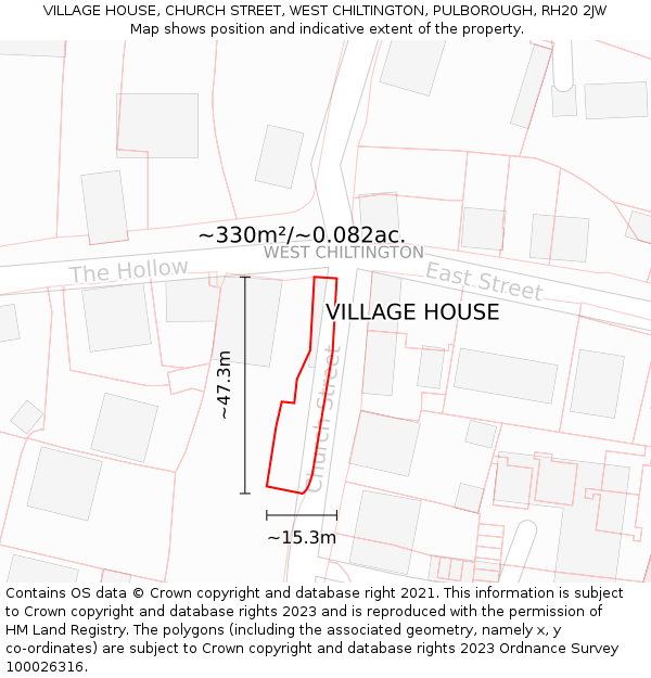 VILLAGE HOUSE, CHURCH STREET, WEST CHILTINGTON, PULBOROUGH, RH20 2JW: Plot and title map