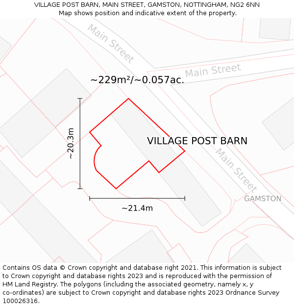 VILLAGE POST BARN, MAIN STREET, GAMSTON, NOTTINGHAM, NG2 6NN: Plot and title map