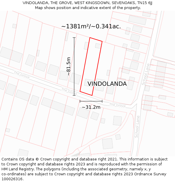 VINDOLANDA, THE GROVE, WEST KINGSDOWN, SEVENOAKS, TN15 6JJ: Plot and title map