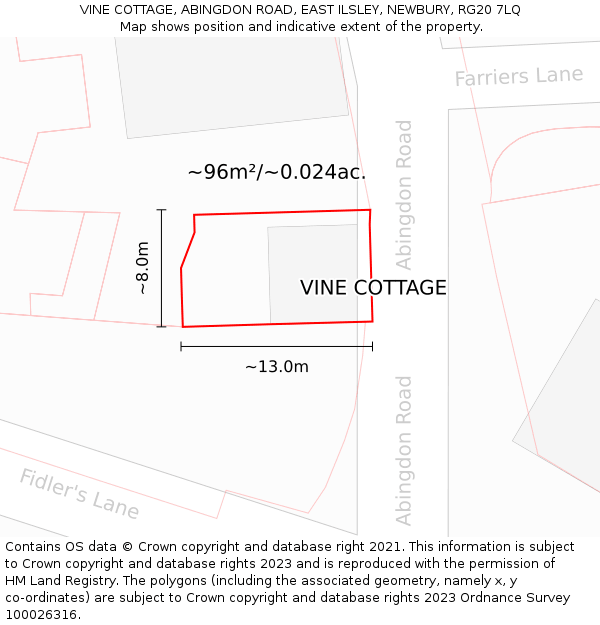 VINE COTTAGE, ABINGDON ROAD, EAST ILSLEY, NEWBURY, RG20 7LQ: Plot and title map