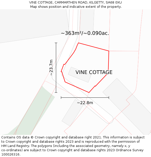 VINE COTTAGE, CARMARTHEN ROAD, KILGETTY, SA68 0XU: Plot and title map