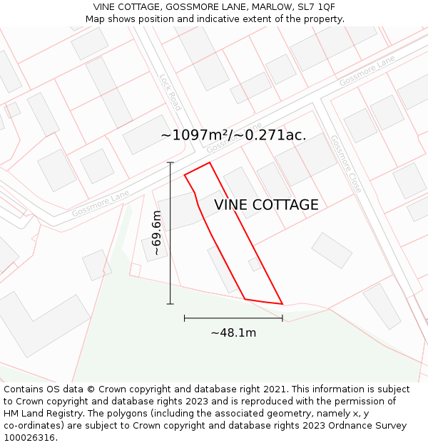 VINE COTTAGE, GOSSMORE LANE, MARLOW, SL7 1QF: Plot and title map