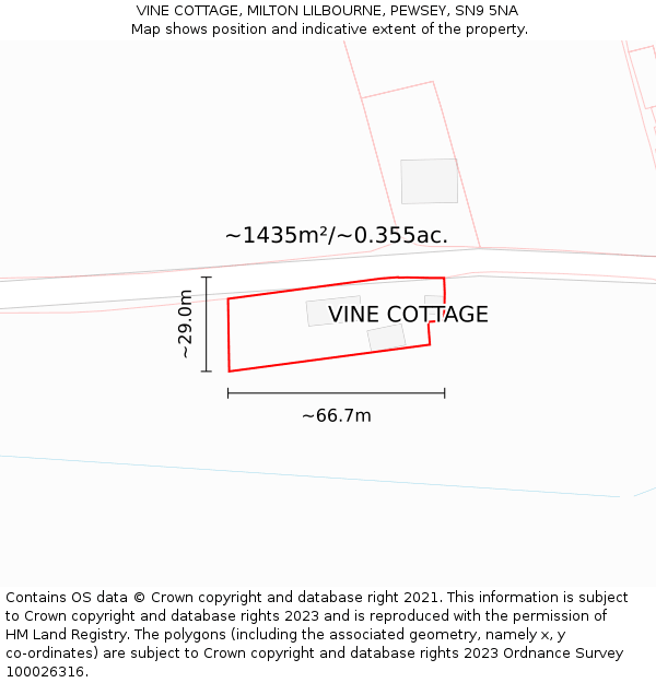 VINE COTTAGE, MILTON LILBOURNE, PEWSEY, SN9 5NA: Plot and title map