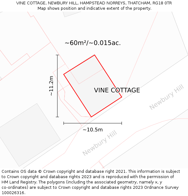 VINE COTTAGE, NEWBURY HILL, HAMPSTEAD NORREYS, THATCHAM, RG18 0TR: Plot and title map