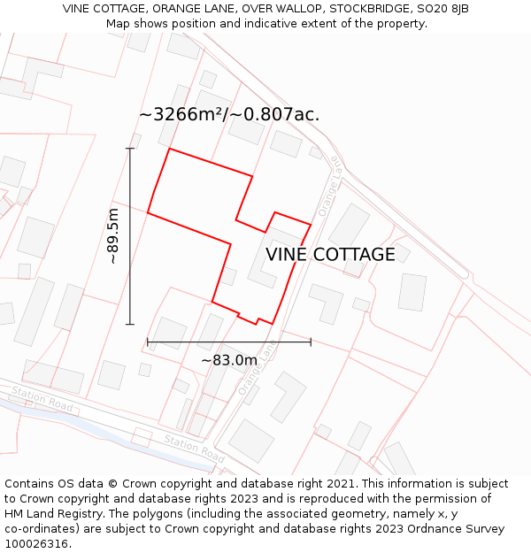 VINE COTTAGE, ORANGE LANE, OVER WALLOP, STOCKBRIDGE, SO20 8JB: Plot and title map