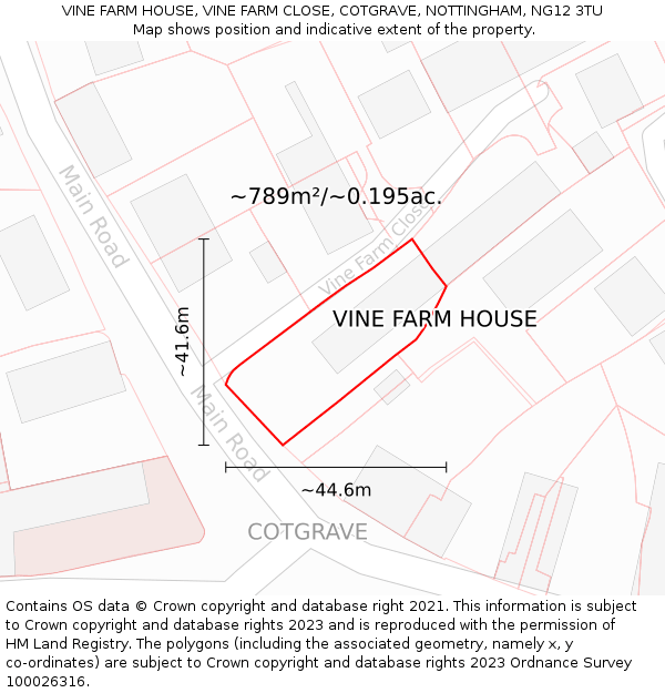 VINE FARM HOUSE, VINE FARM CLOSE, COTGRAVE, NOTTINGHAM, NG12 3TU: Plot and title map