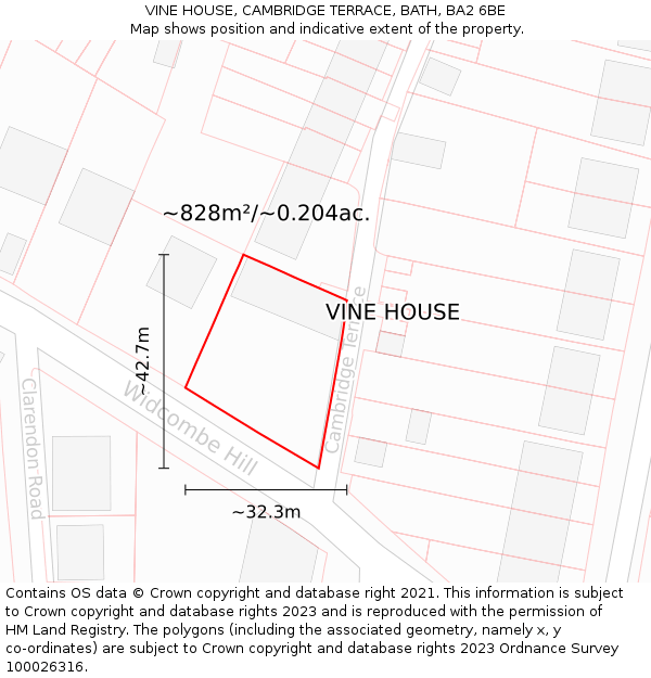 VINE HOUSE, CAMBRIDGE TERRACE, BATH, BA2 6BE: Plot and title map