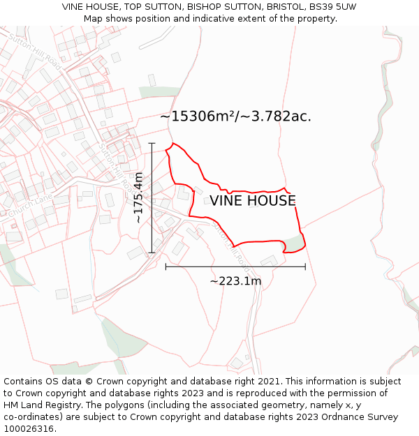 VINE HOUSE, TOP SUTTON, BISHOP SUTTON, BRISTOL, BS39 5UW: Plot and title map