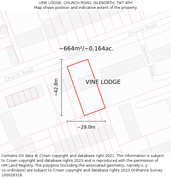 VINE LODGE, CHURCH ROAD, ISLEWORTH, TW7 4PH: Plot and title map