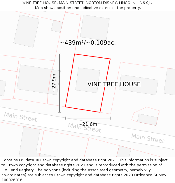 VINE TREE HOUSE, MAIN STREET, NORTON DISNEY, LINCOLN, LN6 9JU: Plot and title map