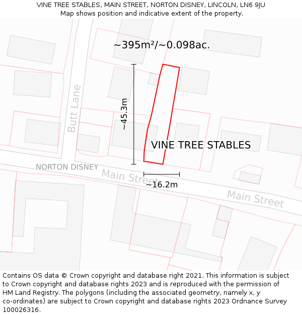 VINE TREE STABLES, MAIN STREET, NORTON DISNEY, LINCOLN, LN6 9JU: Plot and title map