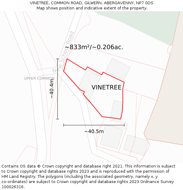 VINETREE, COMMON ROAD, GILWERN, ABERGAVENNY, NP7 0DS: Plot and title map