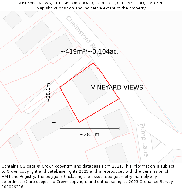 VINEYARD VIEWS, CHELMSFORD ROAD, PURLEIGH, CHELMSFORD, CM3 6PL: Plot and title map