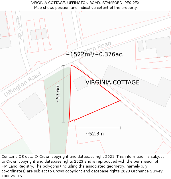 VIRGINIA COTTAGE, UFFINGTON ROAD, STAMFORD, PE9 2EX: Plot and title map