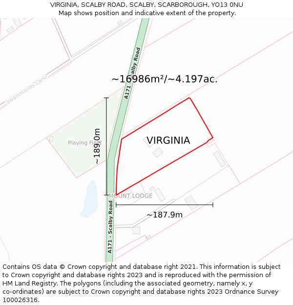 VIRGINIA, SCALBY ROAD, SCALBY, SCARBOROUGH, YO13 0NU: Plot and title map