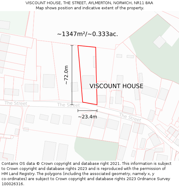 VISCOUNT HOUSE, THE STREET, AYLMERTON, NORWICH, NR11 8AA: Plot and title map