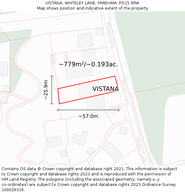 VISTANA, WHITELEY LANE, FAREHAM, PO15 6RW: Plot and title map