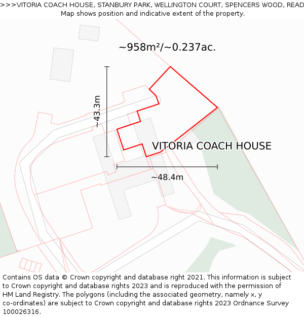VITORIA COACH HOUSE, STANBURY PARK, WELLINGTON COURT, SPENCERS WOOD, READING, RG7 1BN: Plot and title map
