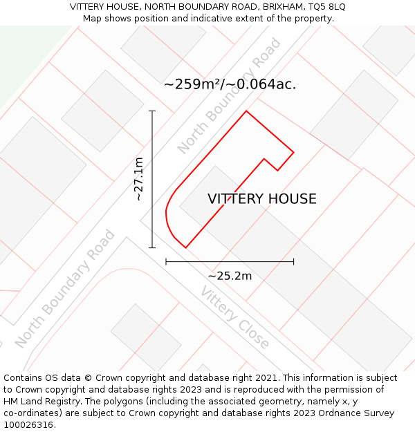 VITTERY HOUSE, NORTH BOUNDARY ROAD, BRIXHAM, TQ5 8LQ: Plot and title map