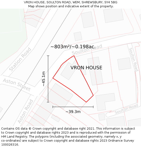 VRON HOUSE, SOULTON ROAD, WEM, SHREWSBURY, SY4 5BG: Plot and title map