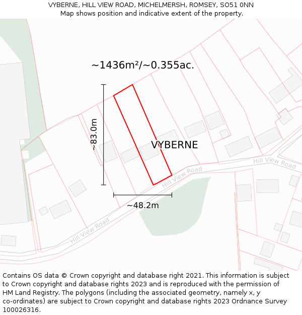 VYBERNE, HILL VIEW ROAD, MICHELMERSH, ROMSEY, SO51 0NN: Plot and title map