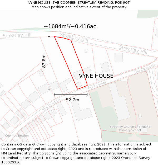 VYNE HOUSE, THE COOMBE, STREATLEY, READING, RG8 9QT: Plot and title map