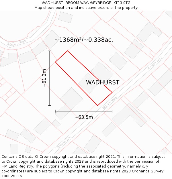 WADHURST, BROOM WAY, WEYBRIDGE, KT13 9TG: Plot and title map