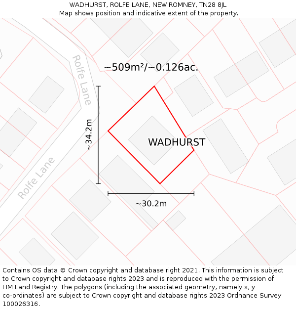 WADHURST, ROLFE LANE, NEW ROMNEY, TN28 8JL: Plot and title map