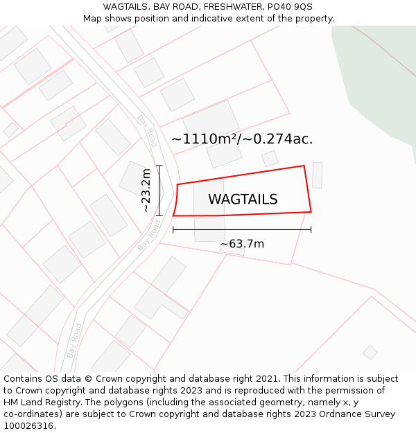 WAGTAILS, BAY ROAD, FRESHWATER, PO40 9QS: Plot and title map