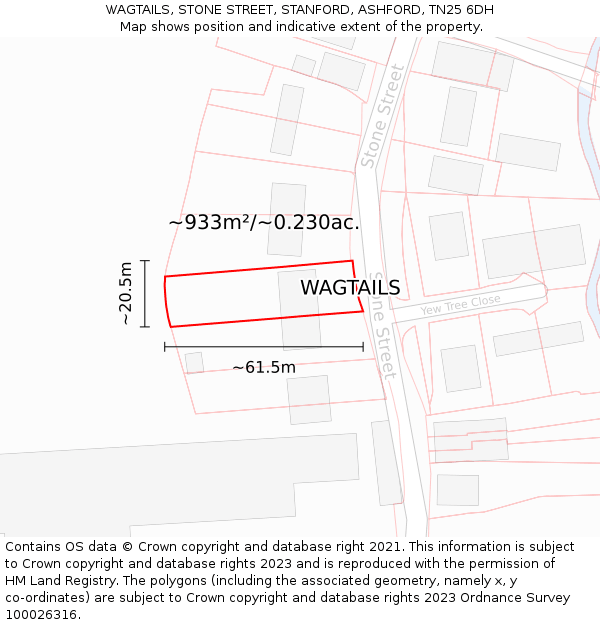 WAGTAILS, STONE STREET, STANFORD, ASHFORD, TN25 6DH: Plot and title map