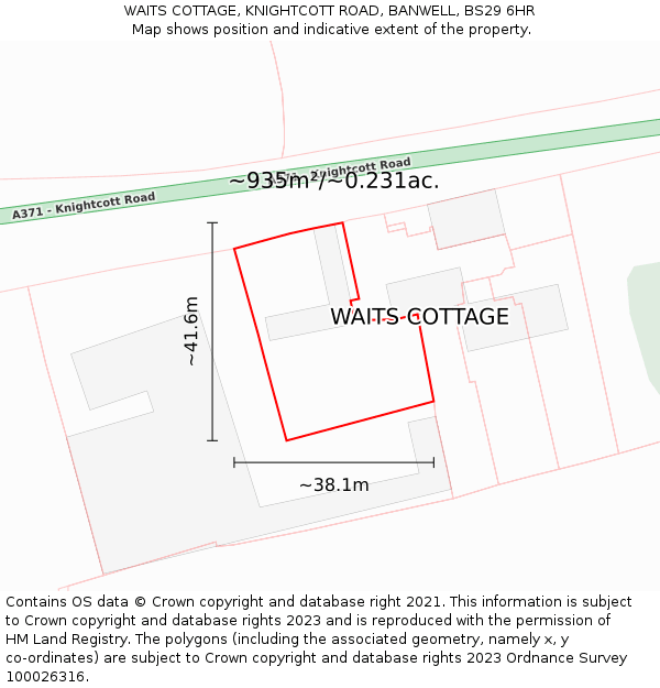 WAITS COTTAGE, KNIGHTCOTT ROAD, BANWELL, BS29 6HR: Plot and title map