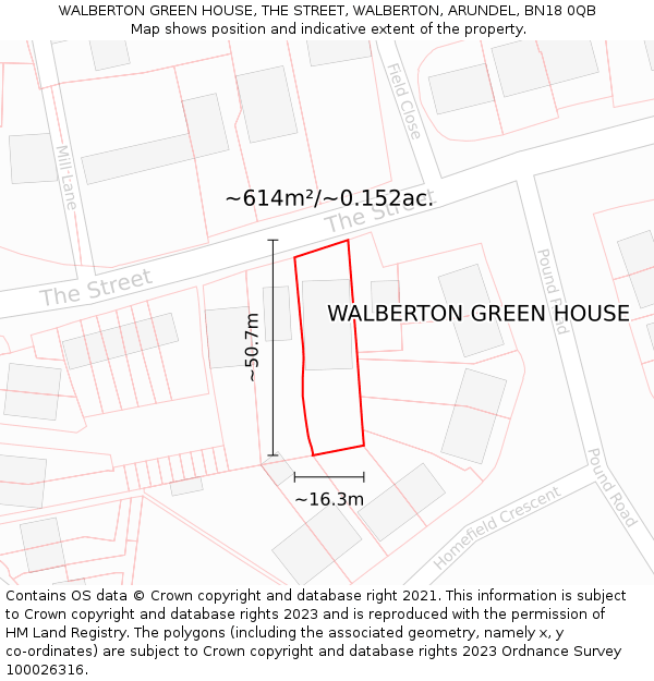 WALBERTON GREEN HOUSE, THE STREET, WALBERTON, ARUNDEL, BN18 0QB: Plot and title map