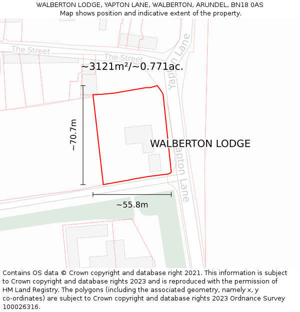 WALBERTON LODGE, YAPTON LANE, WALBERTON, ARUNDEL, BN18 0AS: Plot and title map