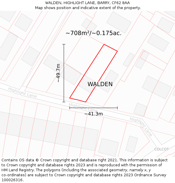 WALDEN, HIGHLIGHT LANE, BARRY, CF62 8AA: Plot and title map