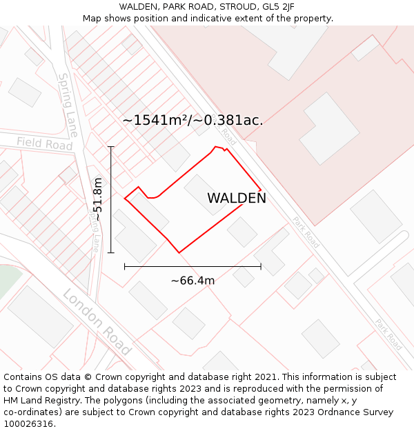 WALDEN, PARK ROAD, STROUD, GL5 2JF: Plot and title map