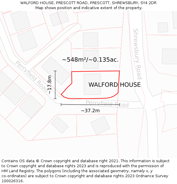 WALFORD HOUSE, PRESCOTT ROAD, PRESCOTT, SHREWSBURY, SY4 2DR: Plot and title map